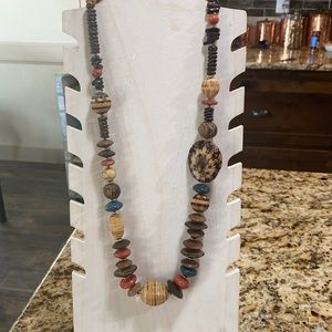 Vintage Necklace with Wood Beads & Shell
